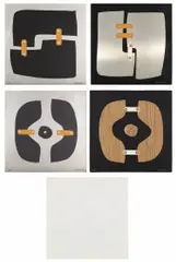 Conrad Marca-Relli, Multiple A; Multiple B; Multiple C; Multiple D; and [Untitled], 1968-69, The set of five multiples, including four with screenprint, canvas and metal grommets, three on aluminum, one on board and one polyvinyl collage