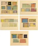 Peter Halley, A Tour of the Monuments of Passiac, New Jersey (S. pp. 132-133), 1989, The complete set of five relief etchings in colors, on Kitikata Japanese paper, with full margins