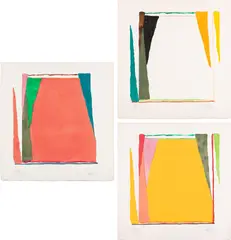 Larry Zox, Stencil Series: three plates, 1977, Three pochoirs in colors, on CM Fabriano paper, with full margins