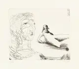 Henry Moore, Head of Girl and Reclining Figure (C. 506), 1979, Etching, on Richard de Bas paper, with full margins