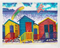 Malcolm Morley, Beach Scene with Parasailor, 1998, Lithograph in colors, on Rives BFK paper, with full margins
