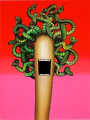 Medusa by Emily Mae Smith, 2019, Screenprint in colors with glow-in-the-dark ink, on Coventry rag paper, the full sheet, sold Jun 2023