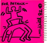Keith Haring, Catalogue Dedication, 1982, Ink drawing, on pink spiral-bound paper catalogue for the exhibition Keith Haring , at Tony Shafrazi Gallery, October 9 - November 13, 1982