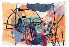 Clustering Thoughts by Jadé Fadojutimi, 2019, Cotton, silk viscose velvet, organza ribbon, grosgrain ribbon, velvet ribbon, cotton cord and embroidery, hand-dyed and , sold Jun 2023