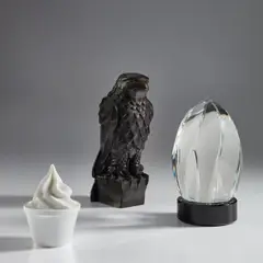 The Bigg Chill; Maltese Falcon; and Risky Business by Alex Israel, 2012-15, The set of three multiples including a marble in styrofoam cup multiple, a cast bronze multiple with black patina, and a, sold Jun 2023
