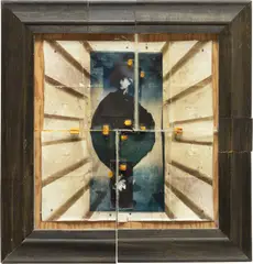 Double Rembrandt (with steps) by Doug Starn and Mike Starn, 1987-91, Assemblage of toned silver gelatin and Kodalith prints, with plywood, painted metal nails, tape, and glue, contained in , sold Jun 2023