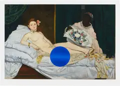 Jeff Koons, Gazing Ball (Manet Olympia), 2017, Archival pigment print in colors with blue mirrored glass inset, on Innova rag paper, with full margins