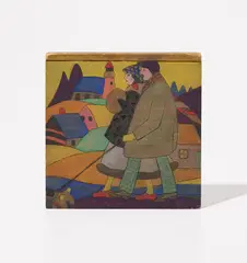 Ada Gilmore Chaffee, Two Figures in Provincetown/Walking in Provincetown, circa 1916, Original double-sided carved woodblock with hand-coloring, framed