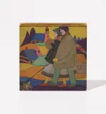 Ada Gilmore Chaffee, Two Figures in Provincetown/Walking in Provincetown, circa 1916, Original double-sided carved woodblock with hand-coloring, framed