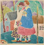 Ada Gilmore Chaffee, The Silva Sisters, 1917, White-line woodcut in colors, on wove paper, with margins