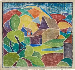 Blanche Lazzell, Barn in the Dunes (C. bl. 30), 1920, White-line woodcut in colors, on wove paper, with margins