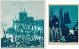 Tod Lindenmuth, Low Tide; and Along Side, circa 1915-1940, Two linocuts in colors, on laid paper, with margins