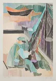 Angèle Myrer, Mending Twine (Mending Nets), 1954, White-line woodcut in colors, on wove paper, with margins