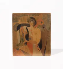 Agnes Weinrich, Seated Woman/Flowers, 1925, Original double sided carved woodblock with hand-coloring