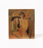 Agnes Weinrich, Seated Woman/Flowers, 1925, Original double sided carved woodblock with hand-coloring