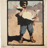 Eliza Draper Gardiner, Boy and Goose, 1919, Woodcut in colors, on wove paper, with margins (upper margin trimmed to image)