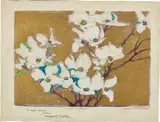 Margaret Jordan Patterson, White Dogwood, 1920, Woodcut in colors, with metallic hand-coloring, on wove paper, with margins