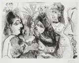 Pablo Picasso, Maison close. Médisance. Avec profil de Degas au nez froncé (Brothel. Gossip. With profile of Degas with a wrinkled nose), plate 130 from 156 Series (Bl. 1985, Ba. 1995), 1971, Etching and aquatint, on Rives BFK paper, with full margins