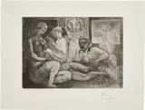 Pablo Picasso, Quatre femmes nues et tête sculptée (Four Nude Women and a Carved Head), plate 82 from La Suite Vollard (Bl. 219, Ba. 424), 1934, Etching, scraper and burin, on laid Montval paper watermarked Vollard, with full margins