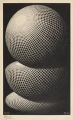 Three Spheres I (B. 336) by M. C. Escher, 1945, Wood engraving, on laid Japanese paper, with full margins, sold Oct 2023
