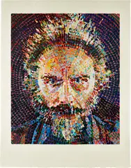 Lucas/Woodcut by Chuck Close, 1993, Woodcut and pochoir in colors, on Kozo paper, with full margins, sold Oct 2023