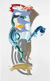 Roy Lichtenstein, Blue Face, from Brushstroke Figures Series (C. 226), 1989, Lithograph, waxtype, woodcut and screenprint in colors, on Saunders Waterford paper, with full margins