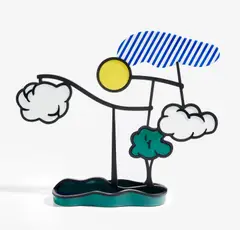 Landscape Mobile (Limoges) by Roy Lichtenstein, 1991, Painted bronze and porcelain, sold Oct 2023
