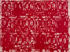 Untitled Anxious Red by Rashid Johnson, 2021, Screenprint in colors, with hand-applied pigment, on wove paper, the full sheet, sold Oct 2023