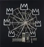 Banksquiat (Black) by Banksy, 2019, Screenprint in colors, on black card, with full margins, sold Oct 2023