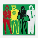 Julian Opie, Red Yellow Black White, from Standing People, 2019, Lenticular acrylic panel on white acrylic mount (as issued)