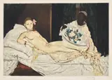 Edouard Manet, Olympia (G. & P. E647), 1926-27, Etching and aquatint in colors, by Jacques Villon, on Arches paper, with margins