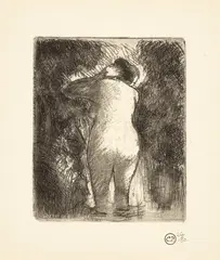 Baigneuse vue de dos (Bather Seen from Behind) (D. 114) by Camille Pissarro, 1895/1920, Etching, on laid paper, with margins (folded), sold Oct 2023