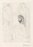Pablo Picasso, Modèle accoudé sur un tableau (Model Leaning on a Table), plate 43 from La Suite Vollard (Bl. 151, Ba. 303), 1933, Etching, on Montval laid paper watermarked Ambroise Vollard, with full margins