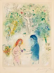 Frontispiece, from Daphnis et Chloé (M. 308, see C. bks 46) by Marc Chagall, 1961, Lithograph in colors, on Arches paper, with full margins, sold Oct 2023