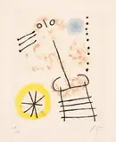 Joan Miró, Feuilles éparses (Scattered Leaves): one plate (D. 121, see C. bks 100), 1965, Etching and aquatint in colors, on Rives BFK paper, with full margins