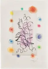 Obscur Laurier (Dark Laurel) (D. 305, C. bks 75) by Joan Miró, 1962, Etching and aquatint in colors, on Rives BFK paper, folded (as issued), with full margins, sold Oct 2023