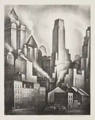 Financial District (D. 155) by Howard Cook, 1931, Lithograph, on wove paper, with margins, sold Oct 2023