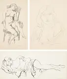 Walt Kuhn, Hulda; Cornelia; and Stella, 1927-1929, Two lithographs and one black ink drawing, on wove paper, with margins