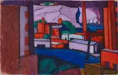 Hoboken, N5 by Oscar Florianus Bluemner, 1916, Unique watercolor, gouache and charcoal, on wove paper, with preliminary sketch and notes on the reverse, framed, sold Oct 2023