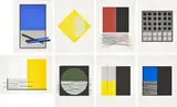 Jesús Rafael Soto, Vibrations, 1969, The complete set of eight screenprints in colors, on heavy wove paper, loose (as issued), with title page and justification, all contained in the original blue linen-covered portfolio with screenprint on the cover and metal clasp to close
