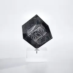 Moire Wave by Victor Vasarely, circa 1980, Screenprint on acrylic cube multiple, with acrylic base (as issued), sold Oct 2023