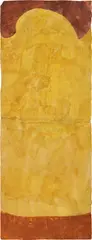 Suzan Frecon, vertical yellow composition with reverse curve, 2011, Unique watercolor, on old Indian ledger paper