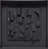 Louise Nevelson, Symphony Three, 1974, Black cast polyester resin multiple, contained in the original black painted wood frame