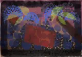 Howard Hodgkin, For Bernard Jacobson (H. 38), 1977-79, Lithograph in colors with hand-coloring in black gouache, pochoir in colors and yellow wax crayon, on two sheets of cream Arches paper dyed blackish-purple before printing (as issued), the full sheets