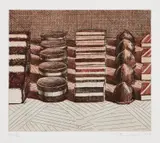 Wayne Thiebaud, Chocolates, 1993, Etching in colors, on Somerset paper, with full margins