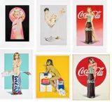 Mel Ramos, Peek-a-Boo Marilyn #1; Martini Miss #2; Lola Cola #4; Candy II - Snickers; Tobacco Rhoda; and Lola Cola #1