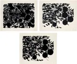 Donald Sultan, Oranges on Branches, March 13 2002; Oranges on Branches, March 18 2002; and Oranges on Branches, March 19 2002, 2002, Two etching, aquatints and screenprints with flocking and one etching, aquatint and mezzotint, on STPI handmade cream paper, with full margins