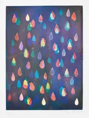 Good Day by Kiki Smith, 2015, Etching in colors with hologram paper and mirrored mylar collage, on Hahnemühle paper, with full margins, sold Oct 2023