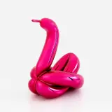 Jeff Koons, Balloon Swan (Magenta), 2019, Porcelain multiple painted in chrome, contained in the original Styrofoam-lined boxes with silver printed signature