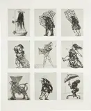 William Kentridge, Zeno at 4 A.M. (K. pp. 118-119), 2001, Nine etchings and aquatint, on one sheet of Hahnemühle paper, with full margins